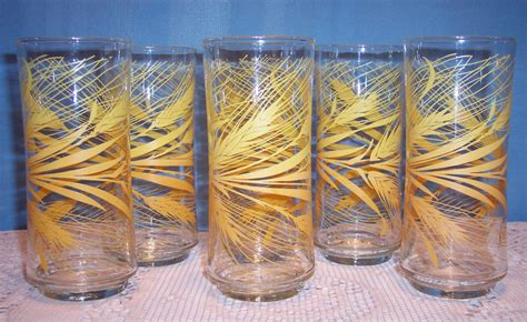 6 Vintage Libbey Wheat Tumblers 16 Oz Cooler Glass Set Retro Fade Orange Yellow 1798981769