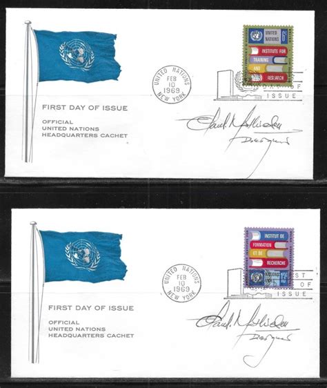 United Nations NY 192 93 UNITAR Headquarters Cachet FDC Signed By