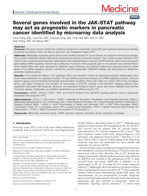 PDF Several Genes Involved In The JAK STAT Pathway May Act As