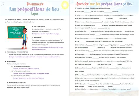 Exercice de grammaire Les prépositions niveau A1 CP CE1