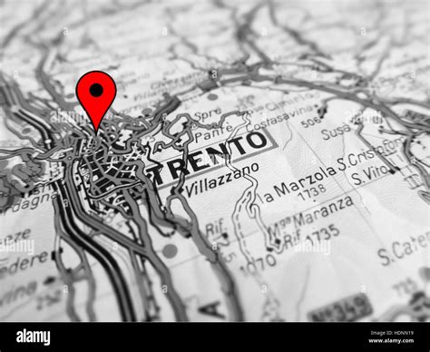 Trento City Over A Road Map Italy Stock Photo Alamy