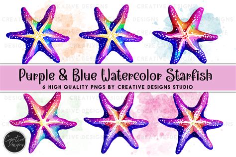 Purple And Blue Watercolor Starfish Art Graphic By Creative Designs