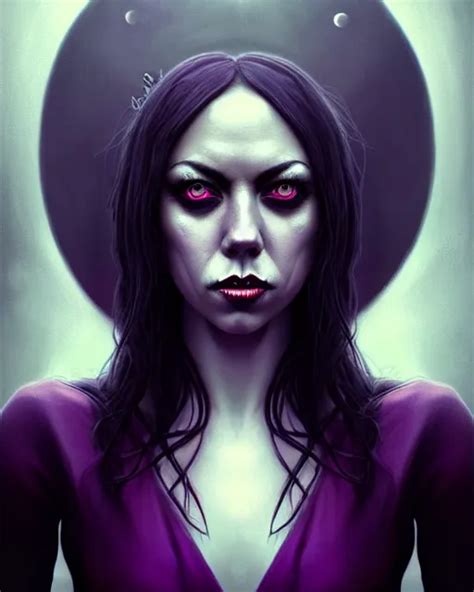 Stunning Beautiful Aubrey Plaza Dark Witch Purple Stable Diffusion