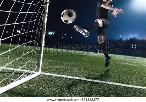 Athlete Kicking Soccer Ball Into Goal Stock Photo Edit Now 398232277