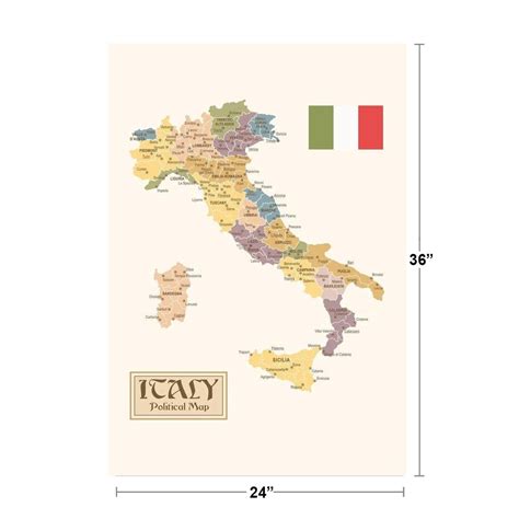 Buy Political Map Of Italy Regions Provinces States Flag Vintage Style