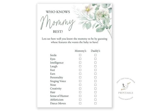 Botanical Baby Shower Who Knows Mommy Best Printable Greenery Baby