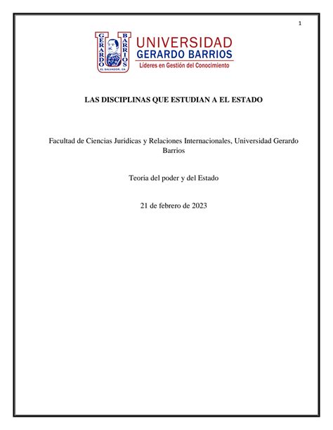 SOLUTION: Las disciplinas que estudian a el estado - Studypool