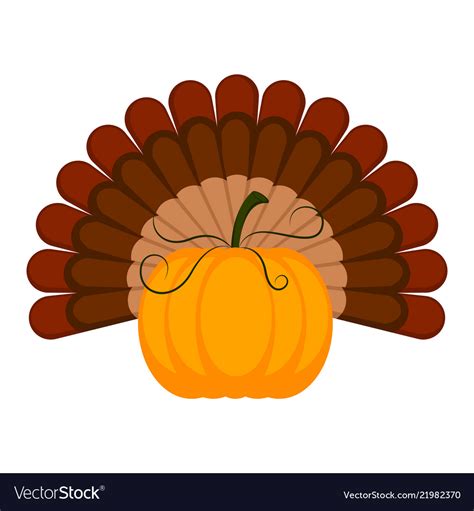 Pumpkin With Turkey Feathers Icon Thanksgiving Vector Image