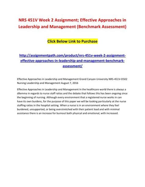 NRS 451V Week 2 Assignment Effective Approaches In Leadership And