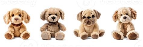 Stuffed dog toys set isolated on transparent background. Fluffy soft ...