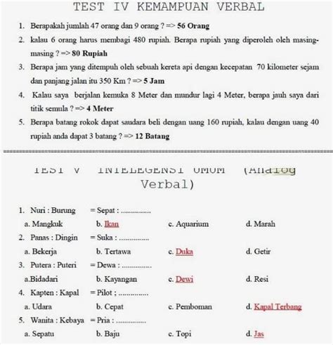 Contoh Soal Psikotes Matematika And Gambar Jawaban Lengkap