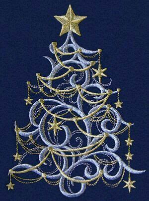 A Christmas Tree With Gold Stars And Swirls