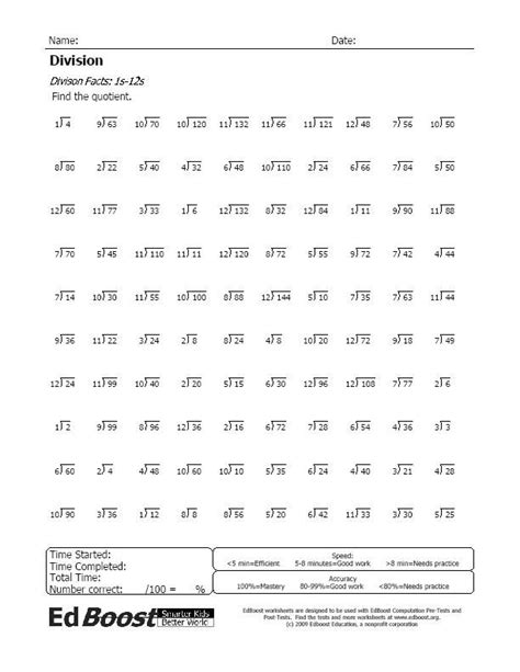 Division Math Fact Tests