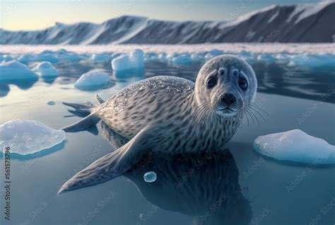 young Baikal seal on the ice of the lake, a species of earless seal ...