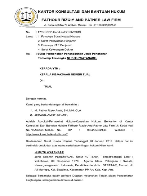 Surat Permohonan Penangguhan Jenis Penahanan Pdf