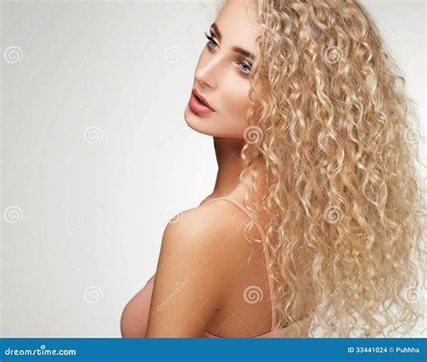 Blonde Hair Beautiful Woman With Curly Long Hair Stock Photo Image