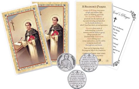 St Thomas Aquinas Prayer Card St Thomas Aquinas Coin The Lord S Prayer Card Laminated St