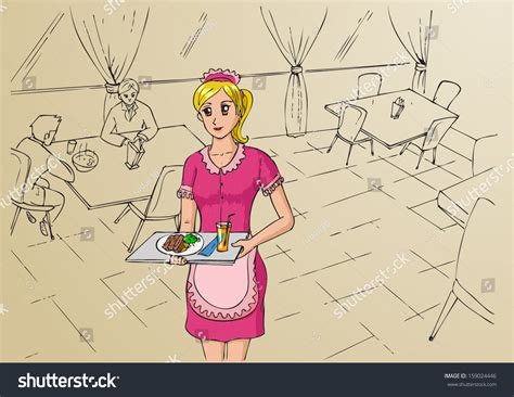 Illustration Woman Professional Waitress Stock Vector Royalty Free