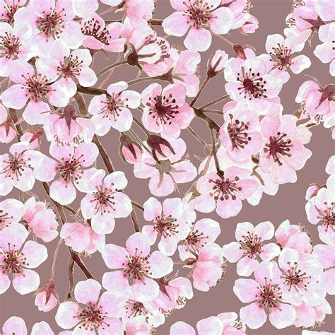 Aquarelle Painting Cherry Blossom Pattern By Katerina Kirilova