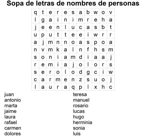 Sopa De Letras De Nombres De Personas Para Imprimir Letras Para