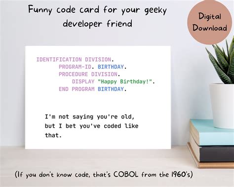 Printable Funny Code Birthday Card For Your Geeky Developer Friend