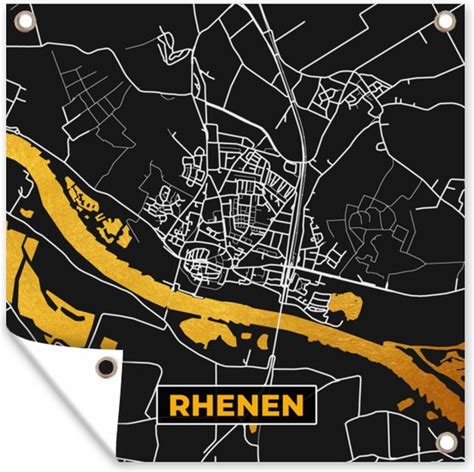 Tuin Poster Rhenen Stadskaart Black And Gold Kaart Plattegrond