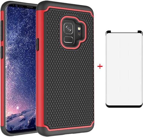 Phone Case For Samsung Galaxy S9 With Tempered Glass Screen Protector Cover And