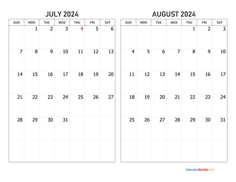 July 2024 And August 2024 Calendar Printable Masha Shelagh