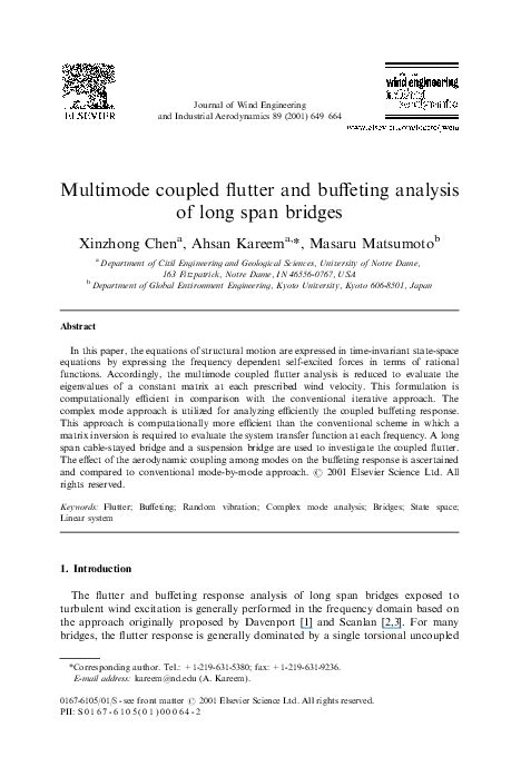 (PDF) Multimode coupled flutter and buffeting analysis of long span bridges | Ahsan Kareem ...