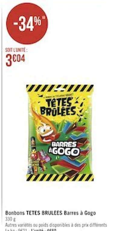 Promo Bonbons Têtes Brûlées Barres à Gogo chez Géant iCatalogue fr