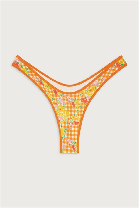 Frankies Bikinis Full Moon Micro Bikini Bottom Marigold Gingham Women