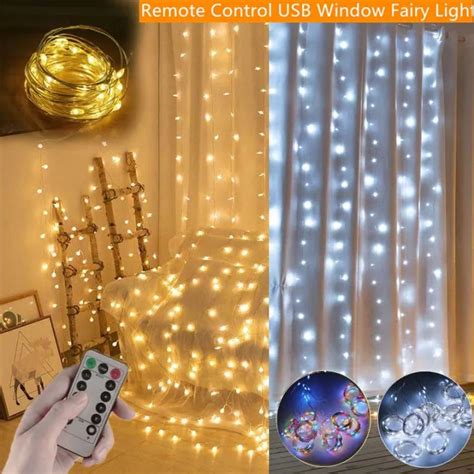 3mx3m Usb 300 Led Fairy Curtain Lights String With Remote Twinkle