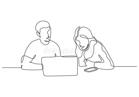 Continuous One Line Drawing Of Business Concept Man And Woman Sitting