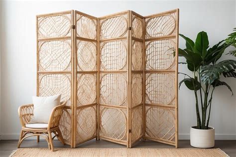 Premium Photo Bohemian Rattan Room Divider Screen With Natural Dividers