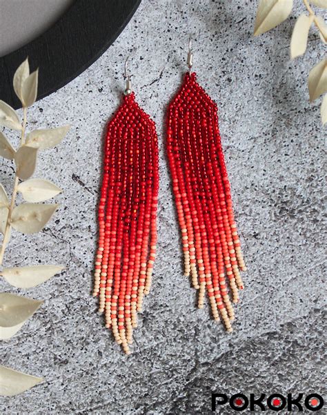 Red Seed Bead Earrings Evening Brilliant Shining Earrings Etsy