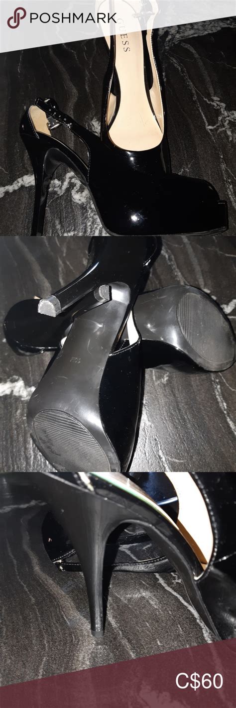 Guess Patent Leather Peep Toe Sling Backs