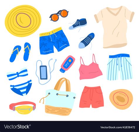 Cartoon Summer Travel Stuff And Beach Clothes Icon