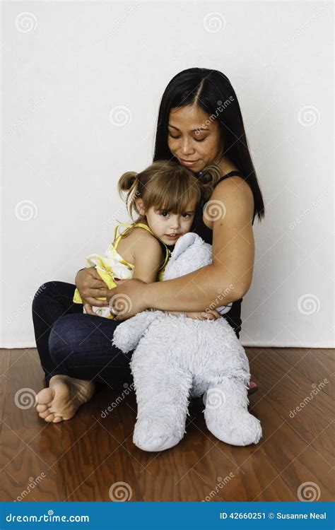 Asian Mother Cuddling Her 3 Year Old Daughter Stock Image Image Of