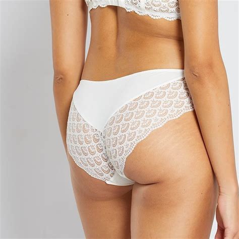 Culotte dentelle et microfibre Lingerie du S au XXL blanc cassé