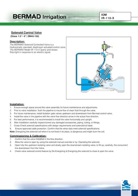 Pdf Iom Ir X Solenoid Control Valve Bermad Iom Ir X