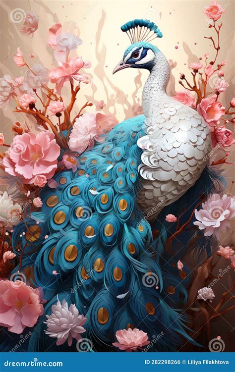 Modern Art Fantasy Peacock Luxury Art Generative Ai Stock