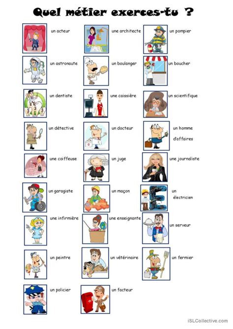 Les M Tiers Dictionnaire Visuel Ou T Fran Ais Fle Fiches Pedagogiques