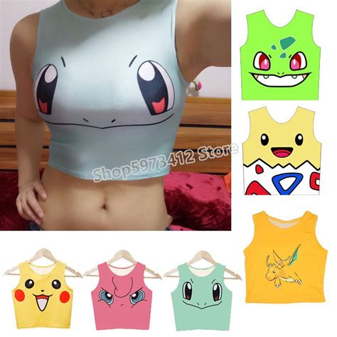 Pokemon Go Women Tank Tops Pikachu Jigglypuff Navel Sexy Sleeveless