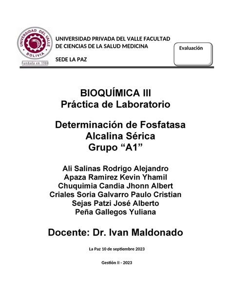 Determinaci N De Fosfatasa Alcalina Bioqu Mica Iii Pr Ctica De