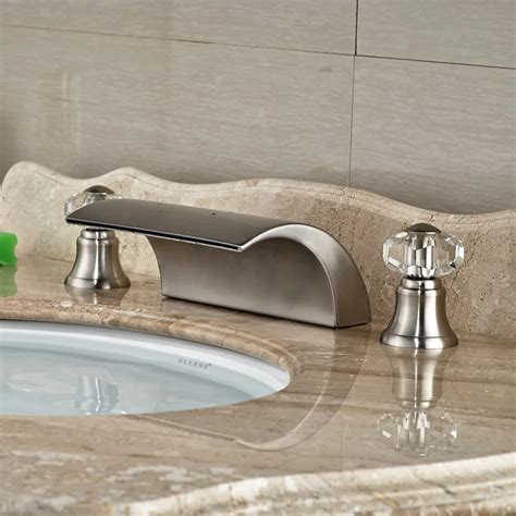 Widespread Waterfall Spout Bathroom Sink Countertop Faucet Deck Mounted