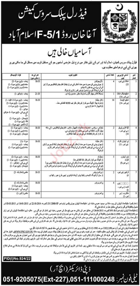 Federal Public Service Commission FPSC Jobs 2022 2024 Job Advertisement