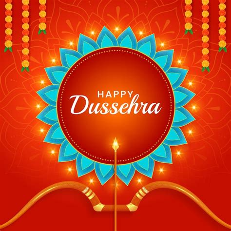 Happy Dussehra Poster Design With Bow And Arrow Vector Illustration