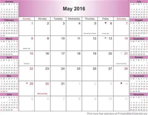 May 2016 Printable Calendar Template