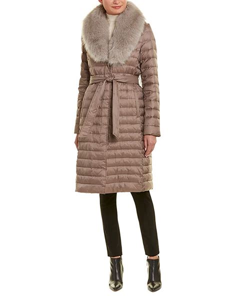 T Tahari Women S Max Belted Faux Fur Collar Puffer Long Maxi Coat Ebay