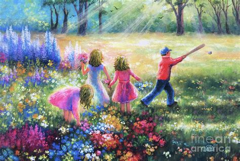 Four Garden Children Blondes Painting By Vickie Wade Pixels